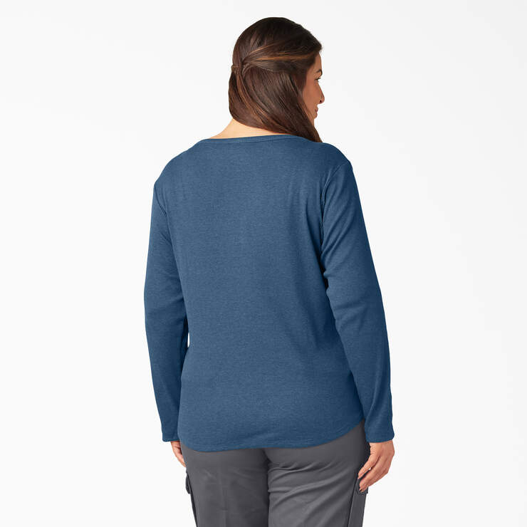 Women's Plus Henley Long Sleeve Shirt - Dark Denim Blue (DMD) image number 2