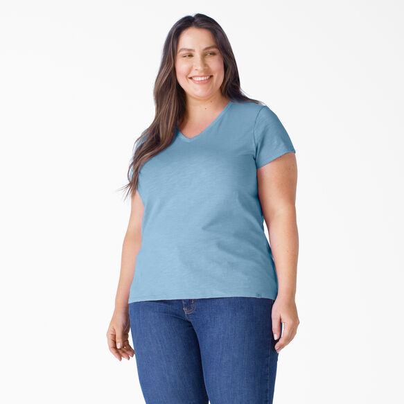 Women&#39;s Plus Short Sleeve V-Neck T-Shirt - Dusty Blue &#40;DL&#41;