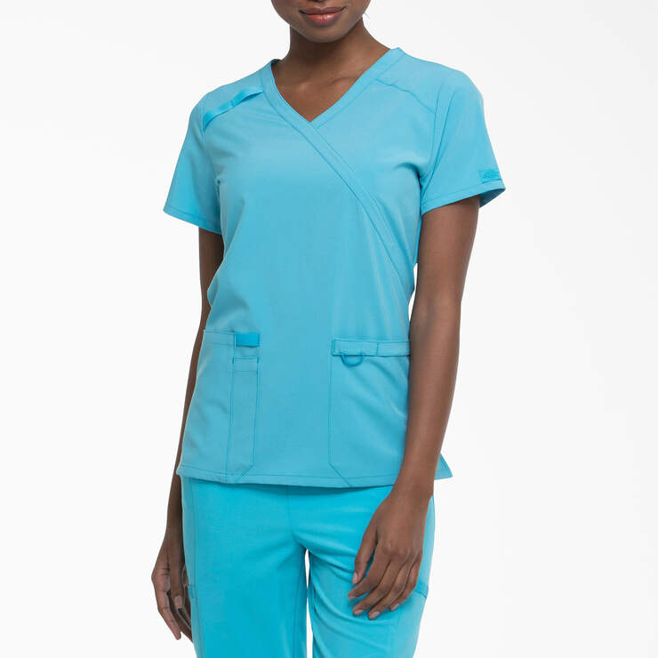 Women's EDS Essentials Mock Wrap Scrub Top - Turquoise (TQ) image number 1