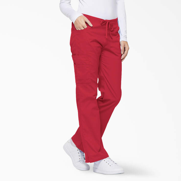Women's EDS Signature Flare Leg Cargo Scrub Pants - Red (RD) image number 4