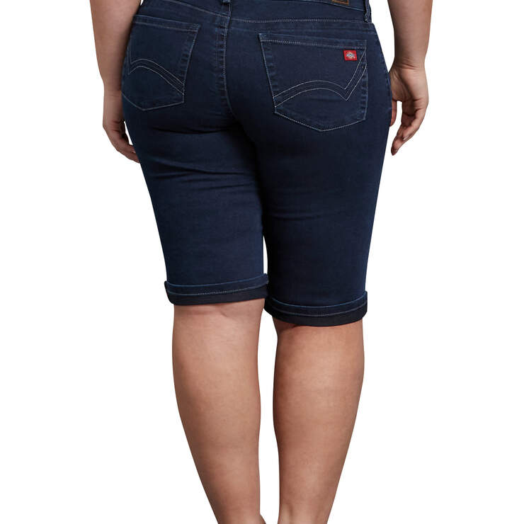 Womens' Plus Slim Fit 13" Stretch Denim 5-Pocket Shorts - Stonewashed Dark Blue (DSW) image number 1