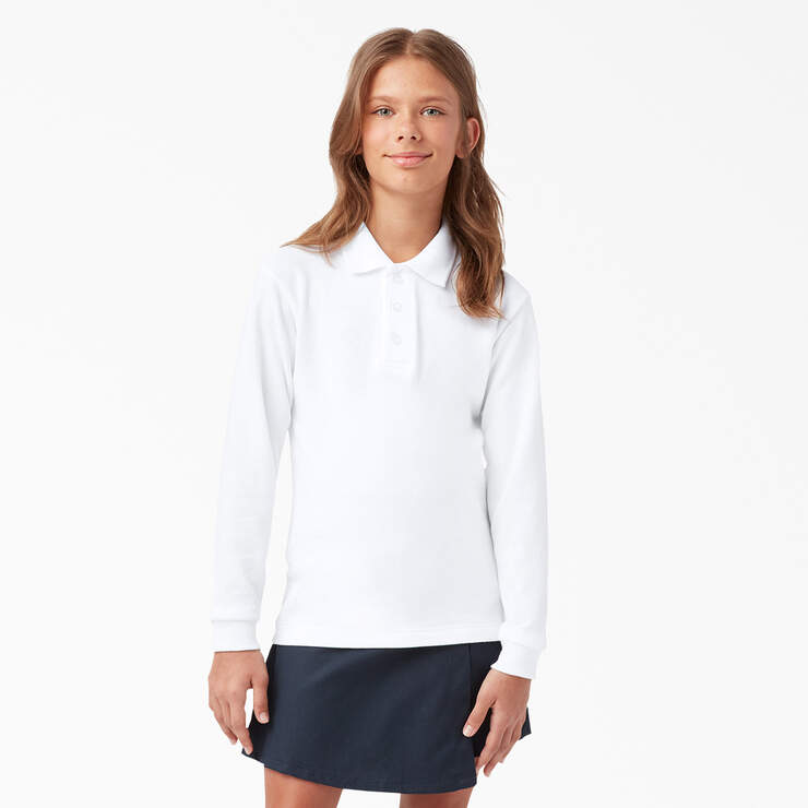 Kids' Piqué Long Sleeve Polo, 4-20 - White (WH) image number 2