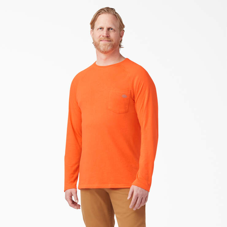 Cooling Long Sleeve Pocket T-Shirt - Bright Orange (BOD) image number 1