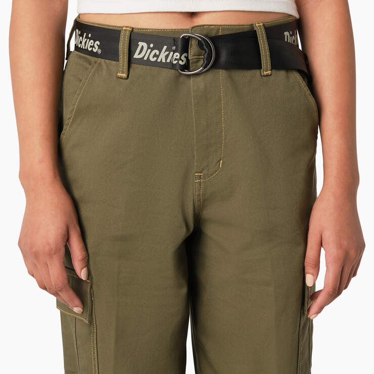Women's Relaxed Fit Contrast Stitch Cropped Cargo Pants - Military Green (ML) image number 5