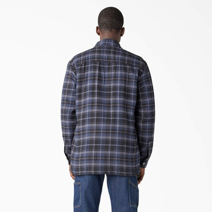 Water Repellent Fleece-Lined Flannel Shirt Jacket - Navy/Black Plaid (B2D) image number 2