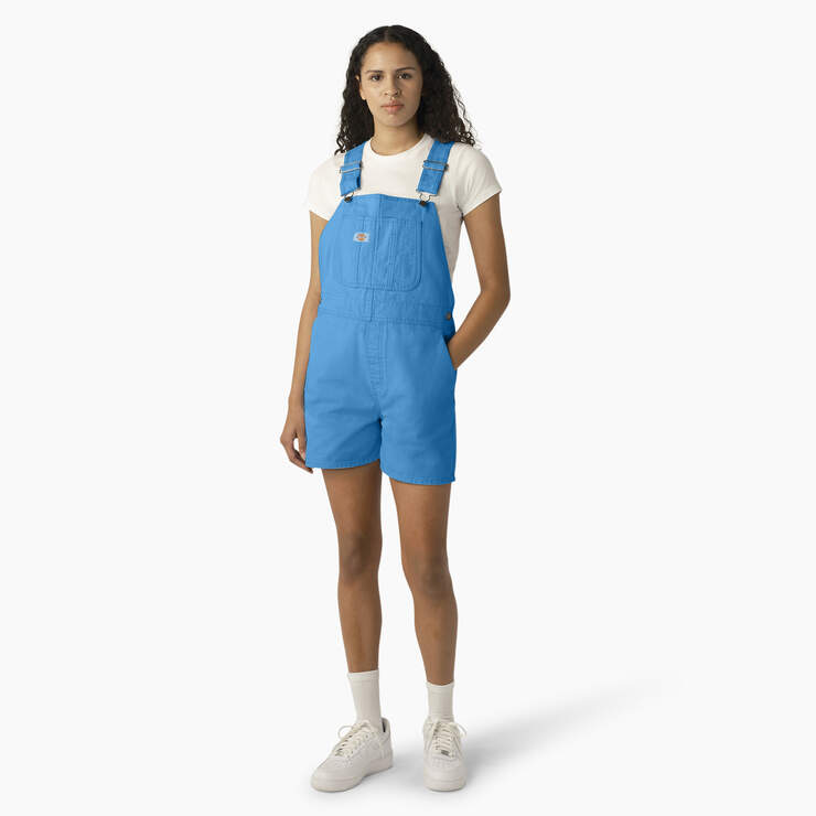 Women's Relaxed Fit Duck Bib Shortalls - Stonewashed Azure Blue (SWZ) image number 1