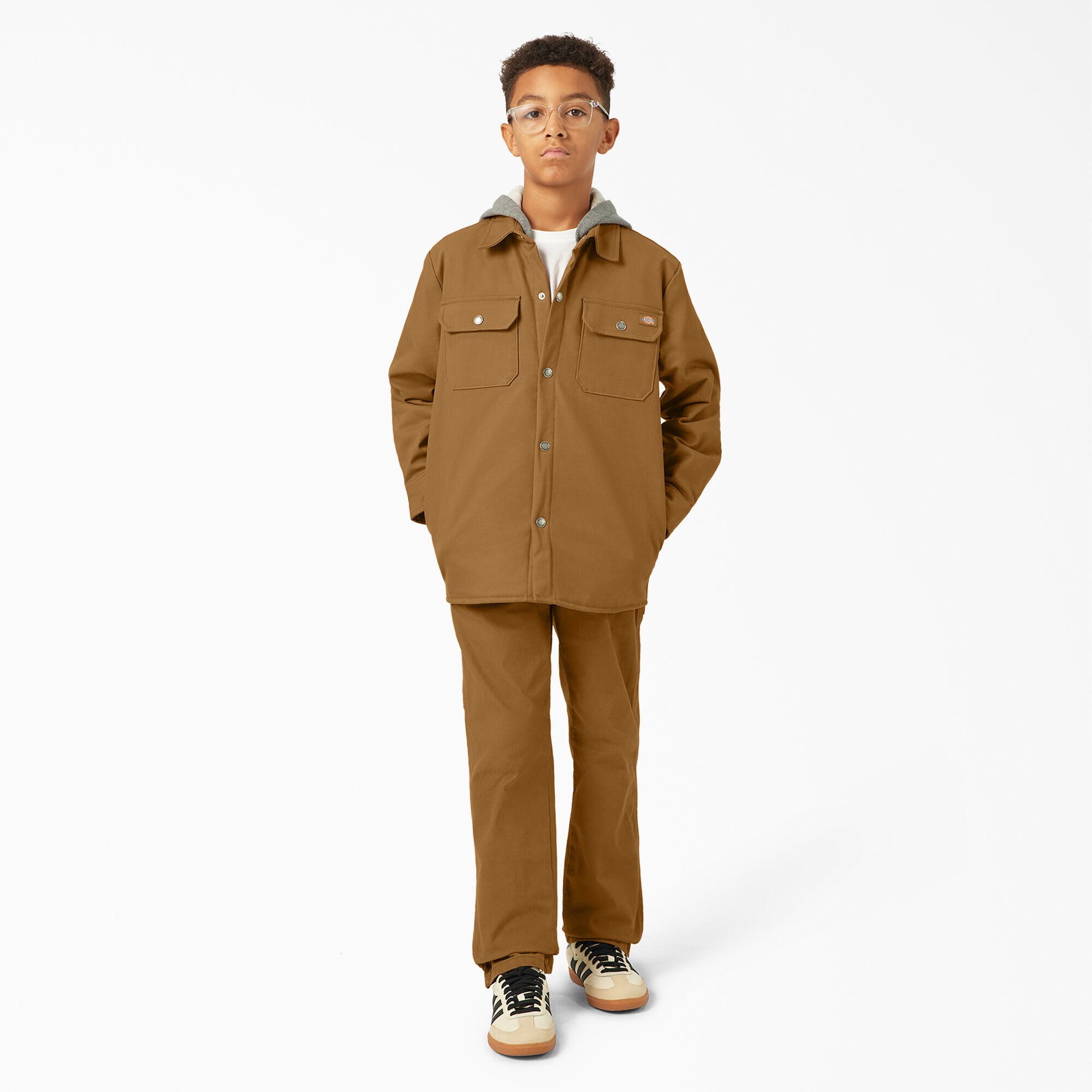 Dickies × BOYS OF SUMMER JACKET M Dickies Jacket Youth Boys Sz M Brown Snap Front Fleece Hood