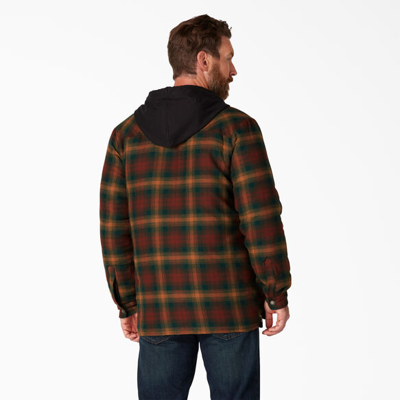 Fleece Hooded Flannel Shirt Jacket with Hydroshield - Forest Brown Duck Ombre Plaid &#40;F2P&#41;
