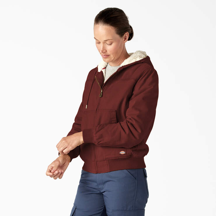 Women's Fleece Lined Duck Canvas Jacket - Rinsed Fired Brick (RFR) image number 3