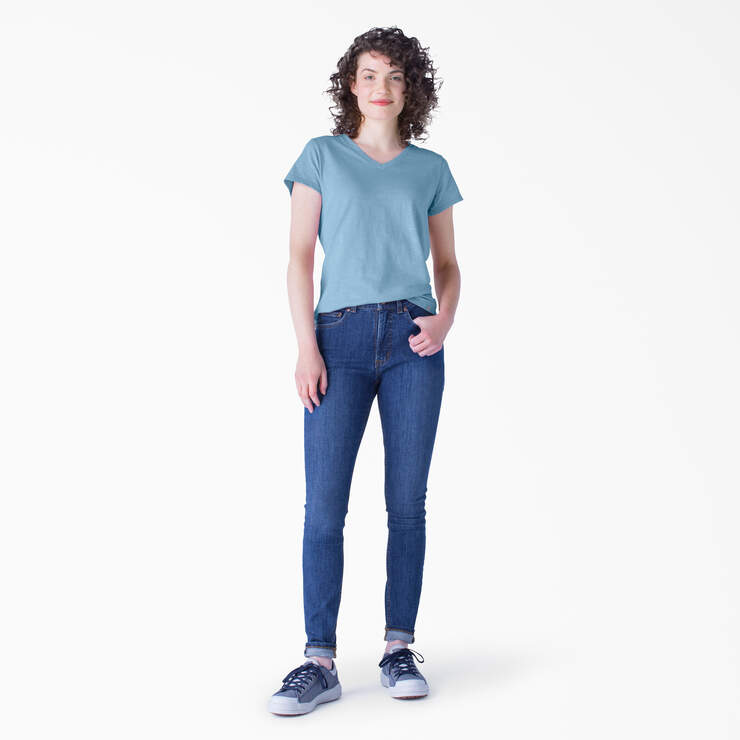 Women's Short Sleeve V-Neck T-Shirt - Dusty Blue (DL) image number 3
