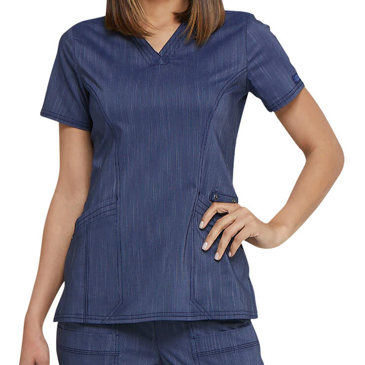 Women's Advance Two-Tone Twist V-Neck Scrub Top - Navy Blue (NVY) image number 1