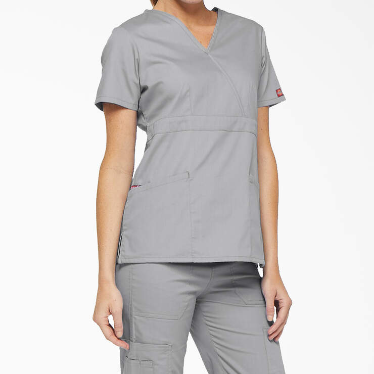 Women's EDS Signature Mock Wrap Scrub Top - Gray (GY) image number 4