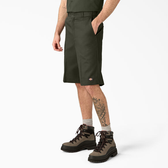 Loose Fit Flat Front Work Shorts, 13&quot; - Olive Green &#40;OG&#41;