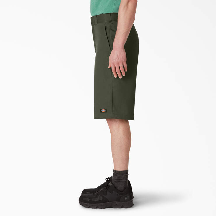 Loose Fit Flat Front Work Shorts, 13" - Olive Green (OG) image number 3