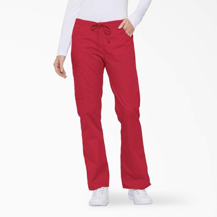 Women's EDS Signature Flare Leg Cargo Scrub Pants - Red (RD) image number 1