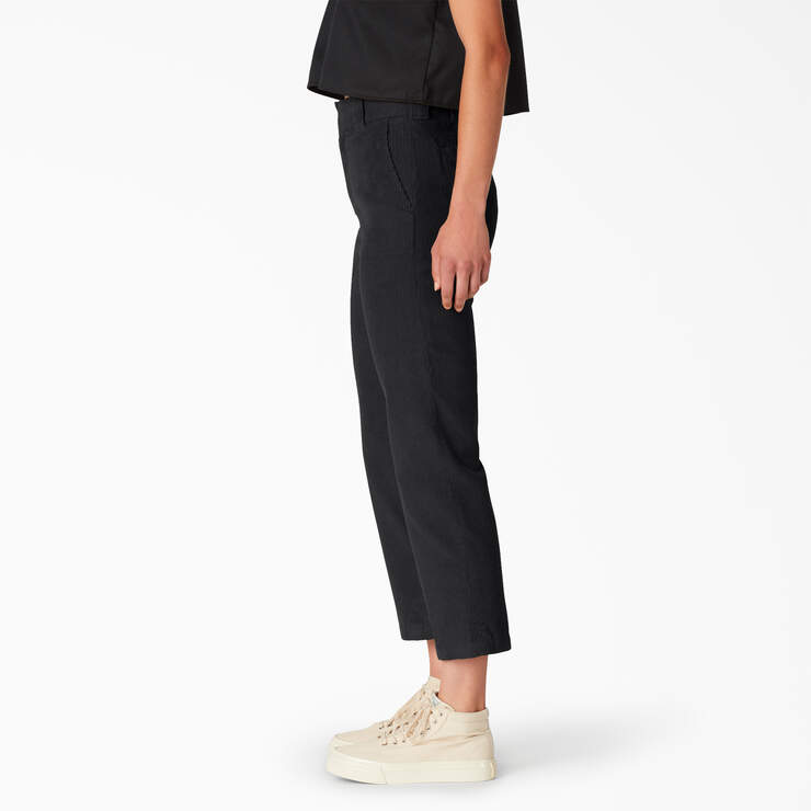 Women's Regular Fit Cropped Corduroy Pants - Black (BKX) image number 3