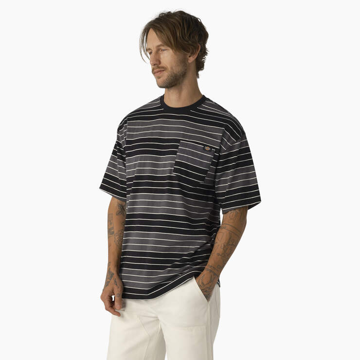 Relaxed Fit Striped Pocket T-Shirt - Tonal Black/White Stripe (TSH) image number 3