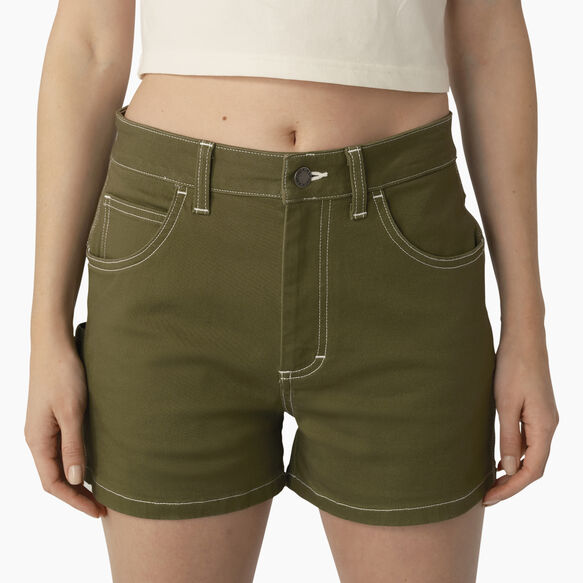 Women&#39;s High Waisted Carpenter Shorts, 3&quot; - Military Green &#40;ML&#41;
