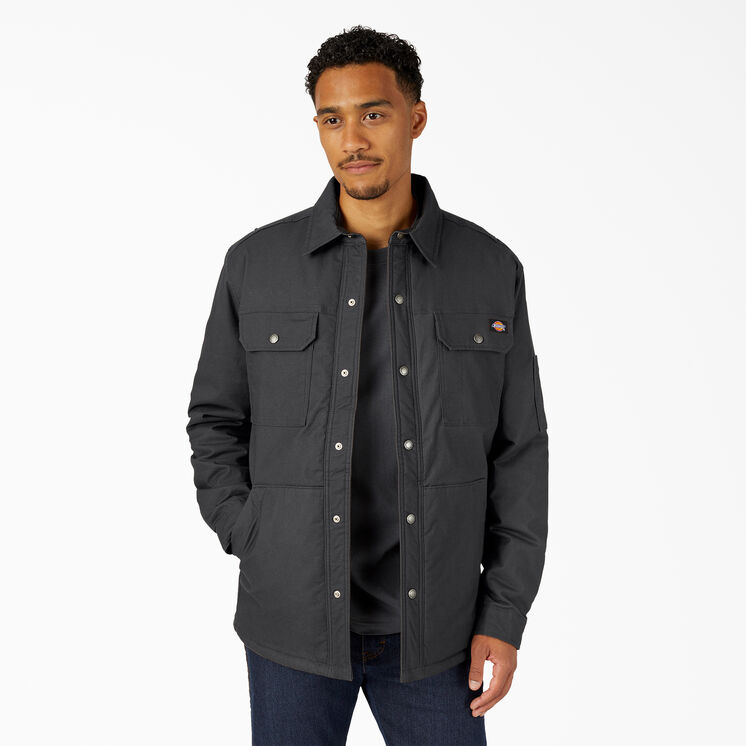 Water Repellent Fleece-Lined Duck Shirt Jacket - Black &#40;BK&#41;