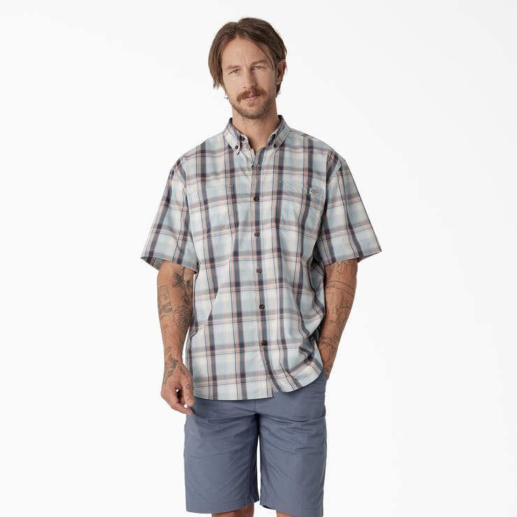 Short Sleeve Woven Shirt - Clear Blue High Plains Plaid (A2T) image number 1