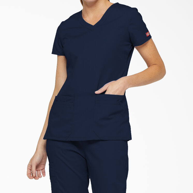 Women&#39;s EDS Signature V-Neck Scrub Top with Pen Slot - Navy Blue &#40;NVY&#41;