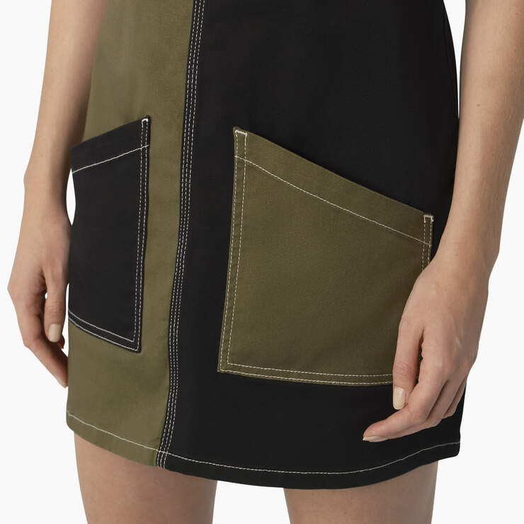 Women's Regular Fit Colorblock Bib Overall Dress - Military/Black Color Block (MCK) image number 5
