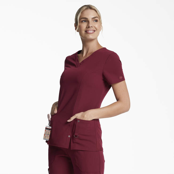 Women's Xtreme Stretch V-Neck Scrub Top - Wine (WIN) image number 3