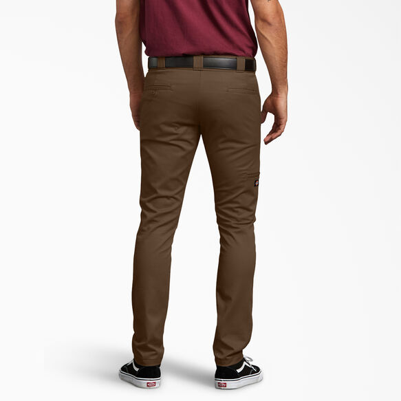 Skinny Fit Straight Leg Double Knee Work Pants - Timber Brown &#40;TB&#41;