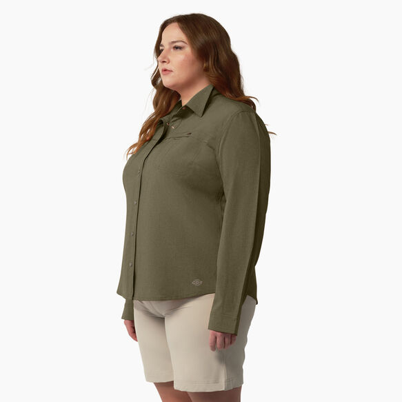 Women&#39;s Plus Cooling Roll-Tab Work Shirt - Military Green Heather &#40;MLD&#41;