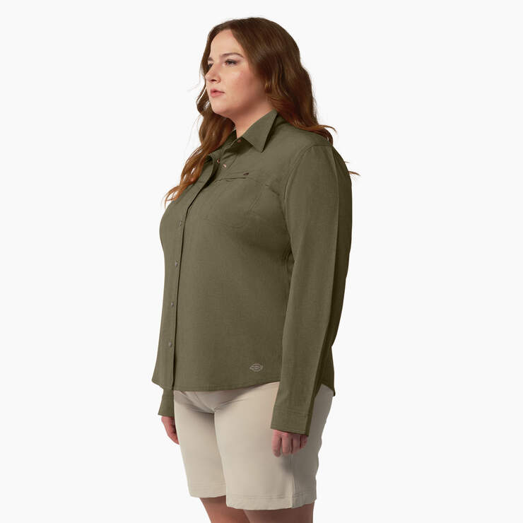 Women's Plus Cooling Roll-Tab Work Shirt - Military Green Heather (MLD) image number 3