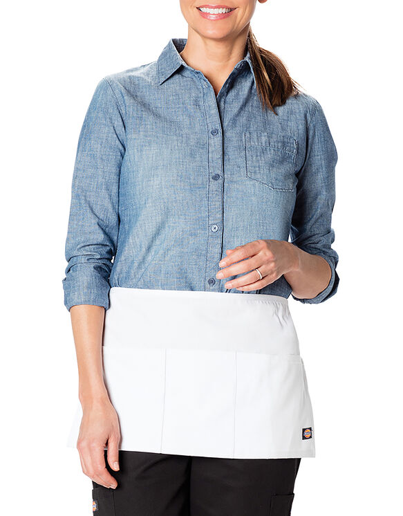 Unisex Waist Tie Server Apron with 3 Pockets, Pack of 6 - WHITE (WHT)