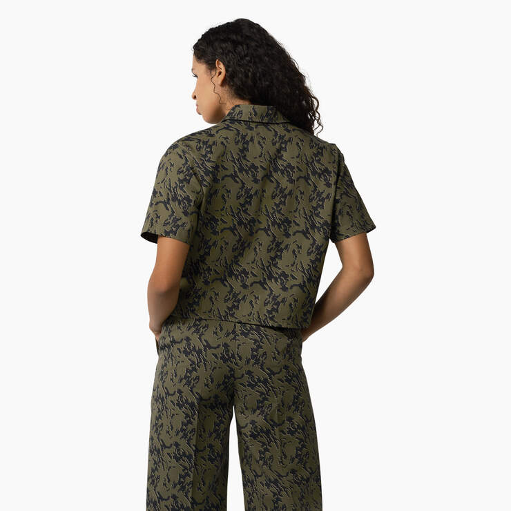 Women's Drewsey Camo Cropped Work Shirt - Military Green Glitch Camo (MPE) image number 2