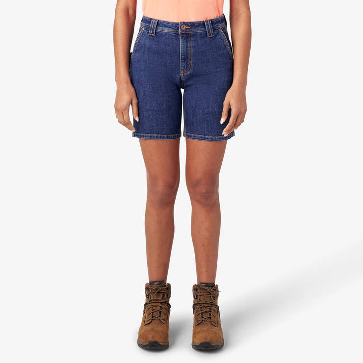 Women’s Relaxed Fit Denim Carpenter Shorts, 7" - Stonewashed Dark Blue (DSW) image number 1