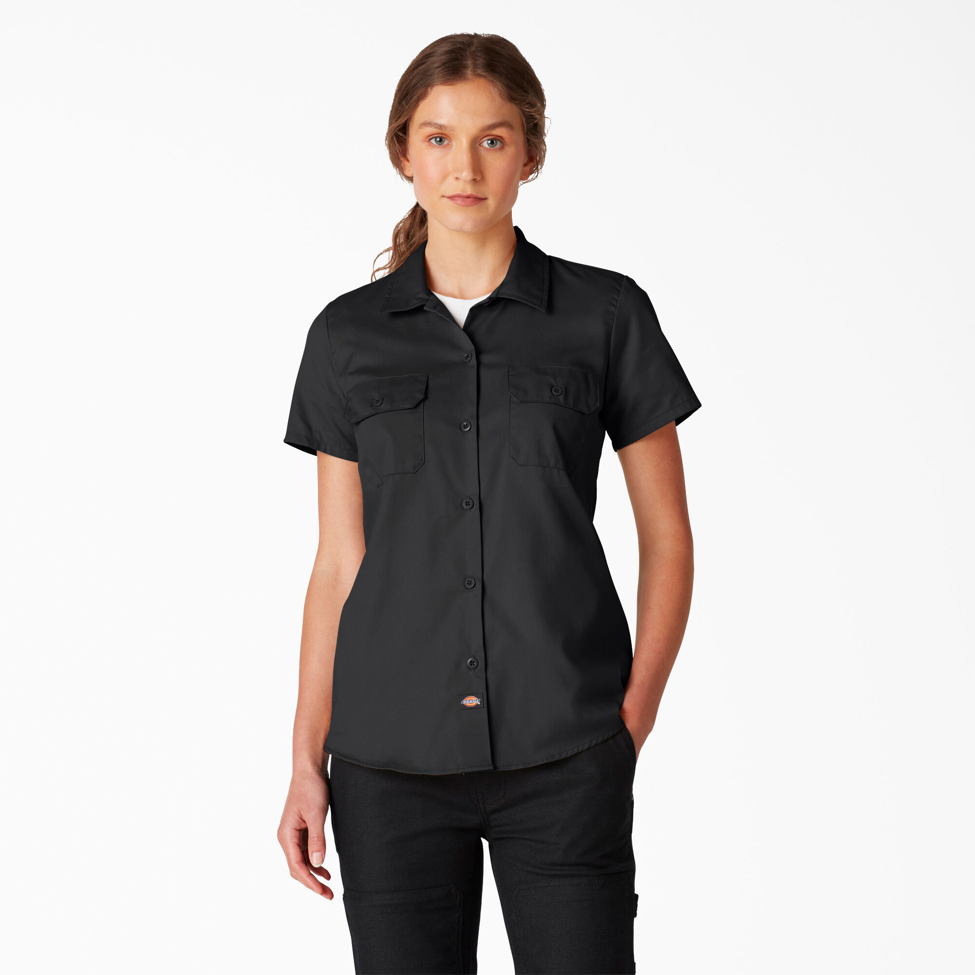 Extra Large Black Dickies Womens Short-Sleeve Flex Work Shirt