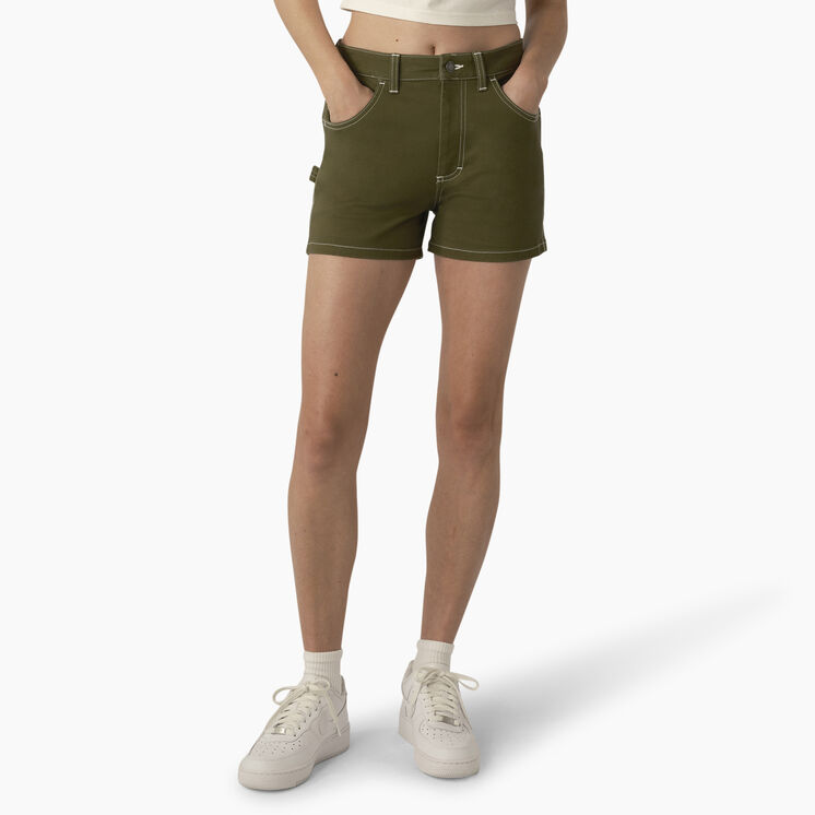 Women&#39;s High Waisted Carpenter Shorts, 3&quot; - Military Green &#40;ML&#41;