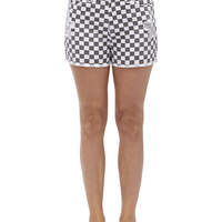 Dickies Girl Juniors' 5-Pocket 2.5" Fray Hem Checkered High Rise Shorts - Black White Checkered (CBW)
