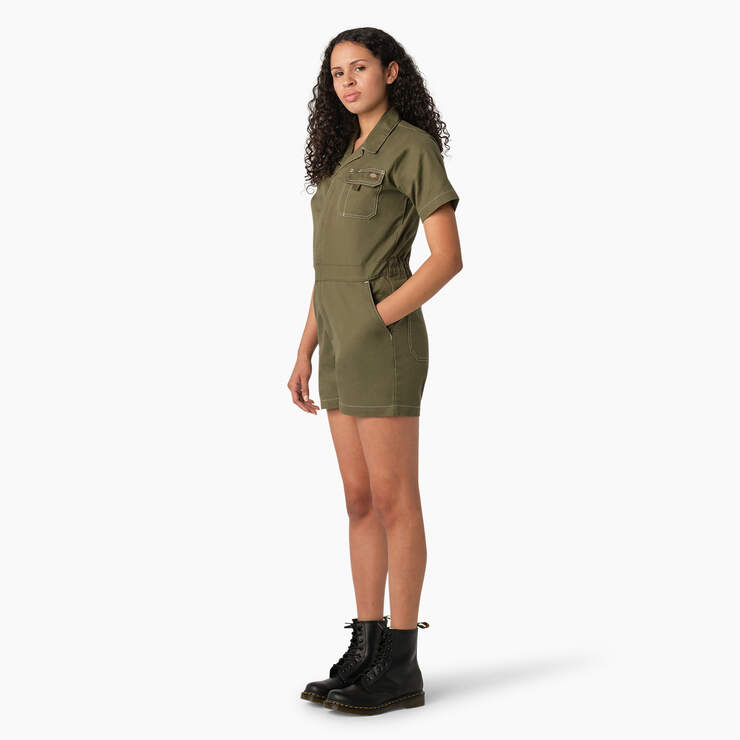 Women's Regular Fit Ripstop Shortalls - Military Green (ML) image number 3