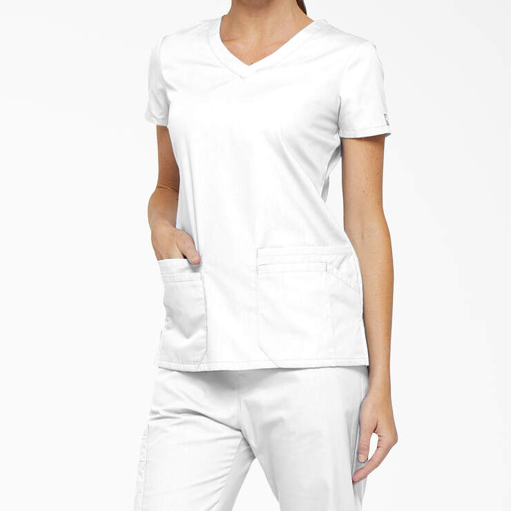 Women's EDS Signature V-Neck Scrub Top - White (DWH) image number 3