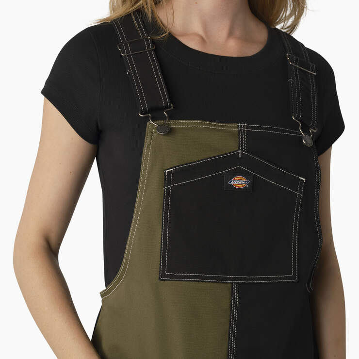Women's Regular Fit Colorblock Bib Overall Dress - Military/Black Color Block (MCK) image number 4