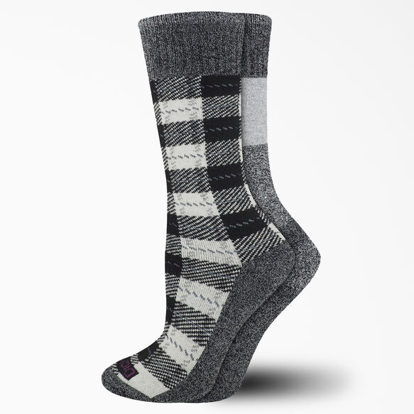 Women's Charcoal Fiber Thermal Crew Socks, 2-Pack - White Plaid (WTL)