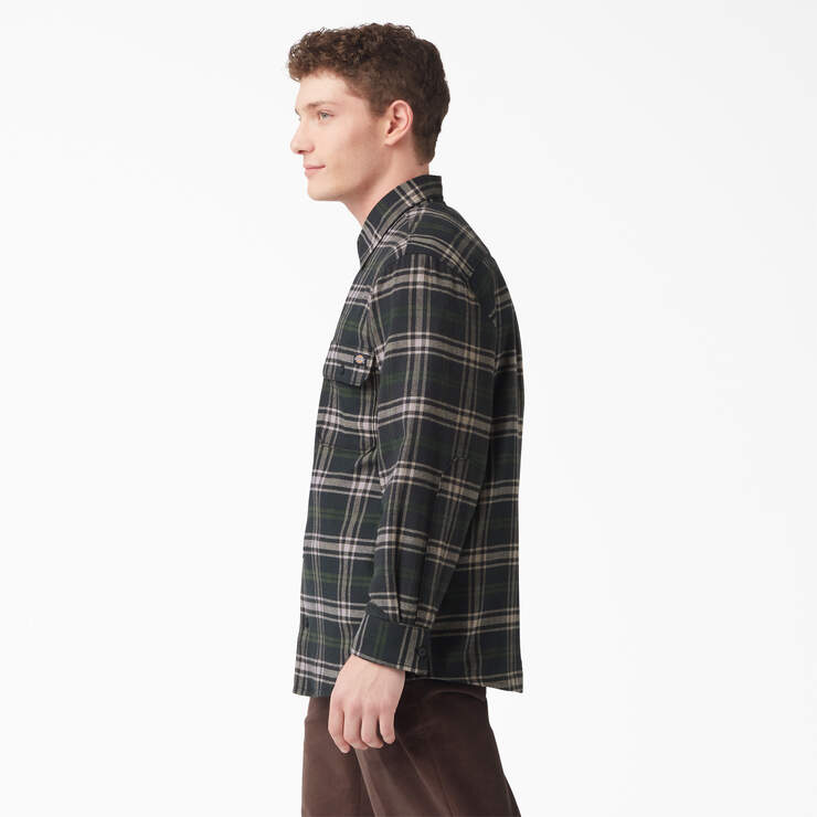 Long Sleeve Flannel Shirt - Green/Black Plaid (NPG) image number 3