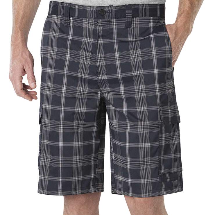 Performance Flex 11" Relaxed Fit Plaid Cargo Shorts - PLAID DARK NAVY/SMOKE (PDO) image number 1