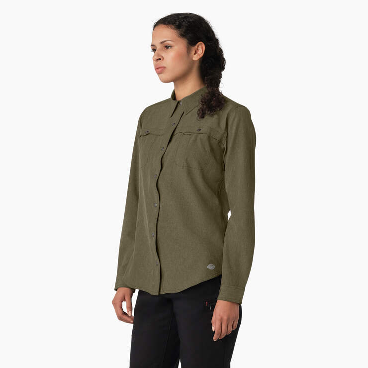 Women's Cooling Roll-Tab Work Shirt - Military Green Heather (MLD) image number 3