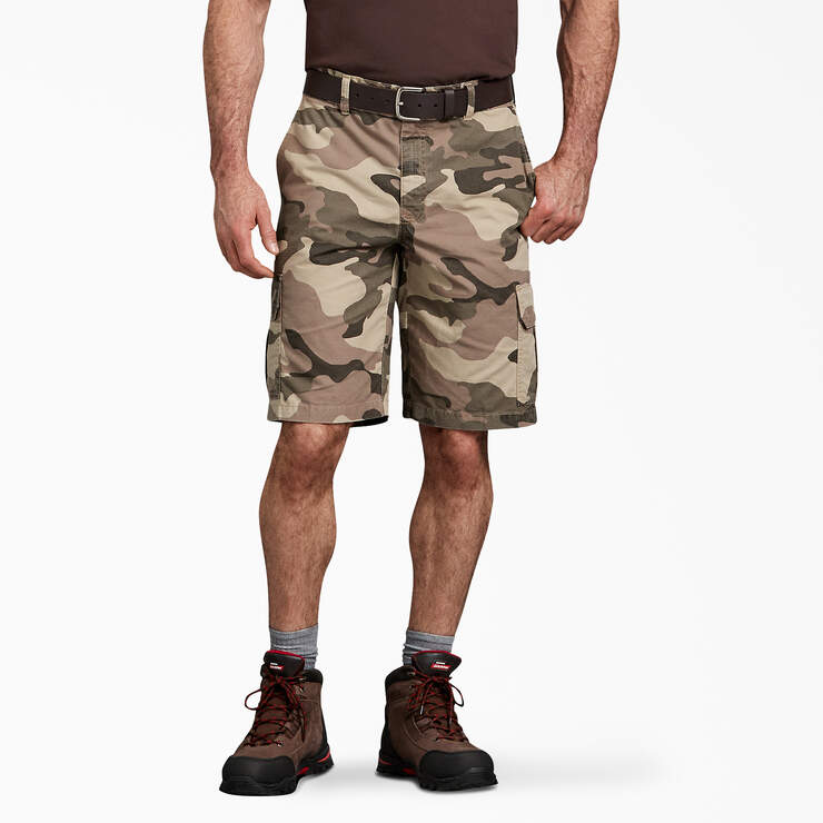 Relaxed Fit Ripstop Cargo Shorts, 11" - Pebble Brown/Black Camo (SBOC) image number 1