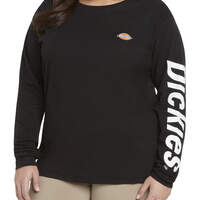 Dickies Girl Juniors' Plus Logo Long Sleeve T-Shirt - Black/White (BKW)