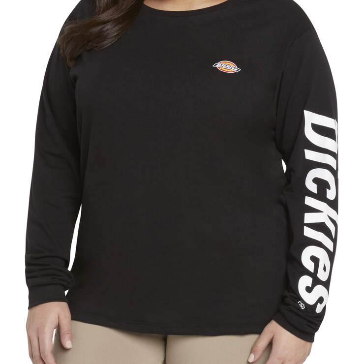 Dickies Girl Juniors' Plus Logo Long Sleeve T-Shirt - Black/White (BKW) image number 1