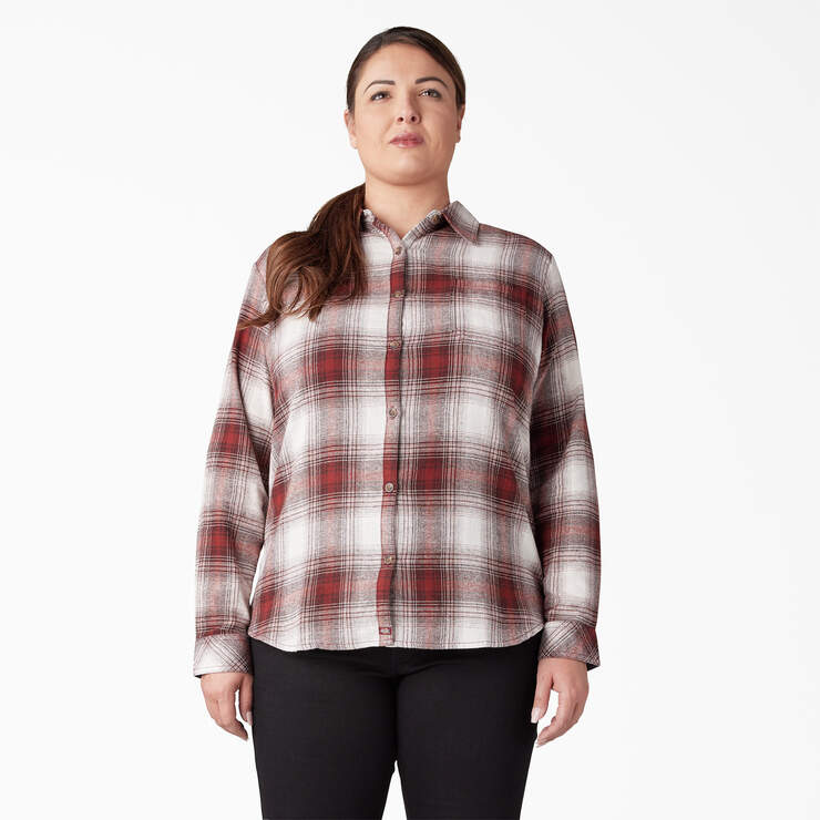 Women's Plus Long Sleeve Plaid Flannel Shirt - Fired Brick Ombre Plaid (C1X) image number 1