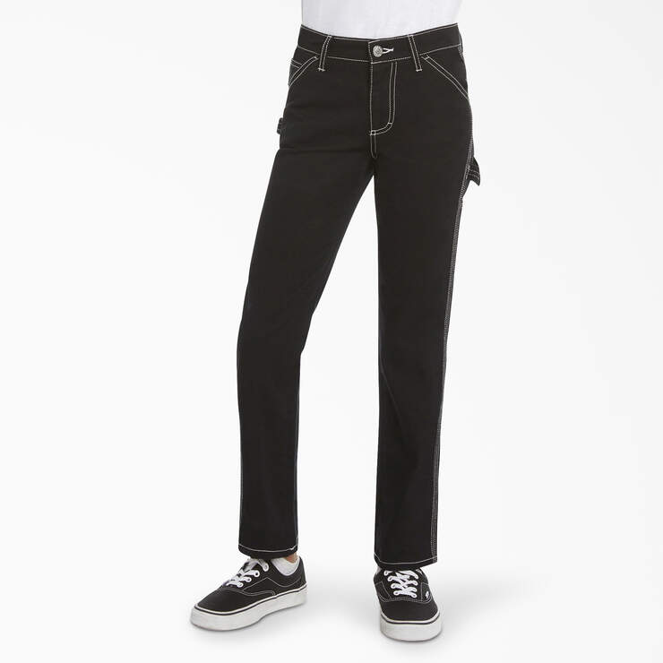 Dickies Girl Youth Carpenter Pants, Size 7-16 - Black (BLK) image number 1