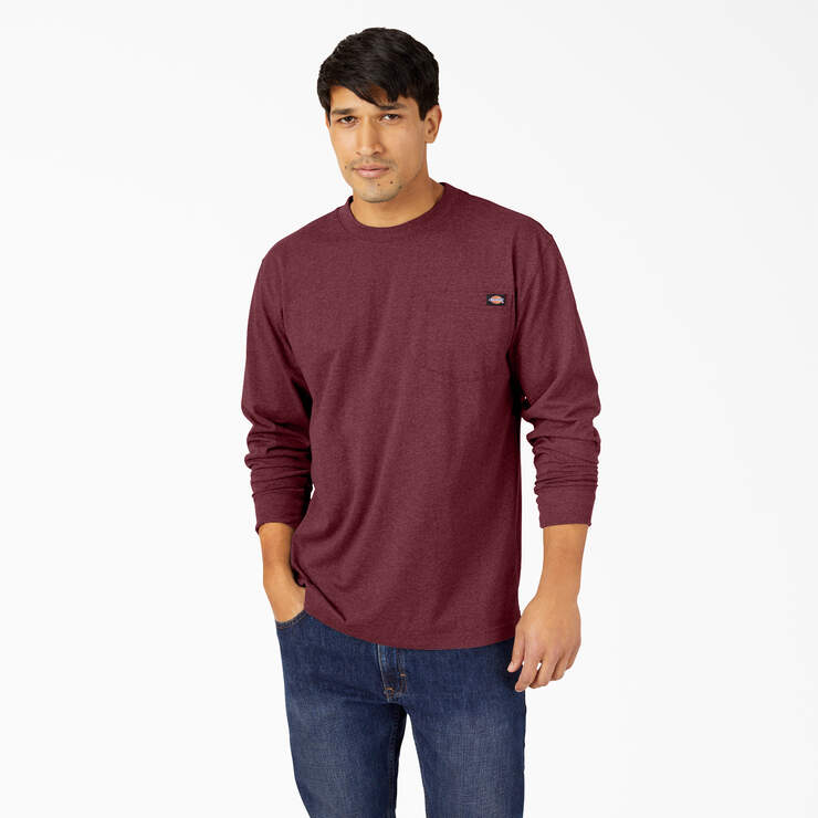 Heavyweight Heathered Long Sleeve Pocket T-Shirt - Burgundy (BYD) image number 1