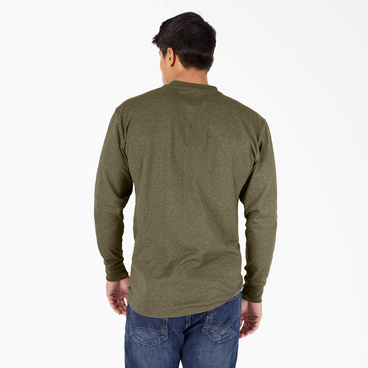 Heavyweight Heathered Long Sleeve Henley T-Shirt - Military Green Heather (MLD) image number 2